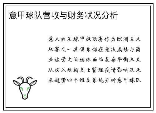 意甲球队营收与财务状况分析